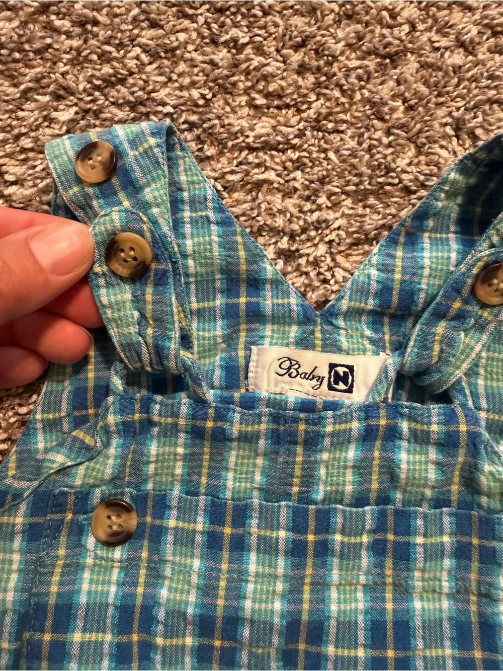 Vintage Green and Blue Plaid Cotton Overalls